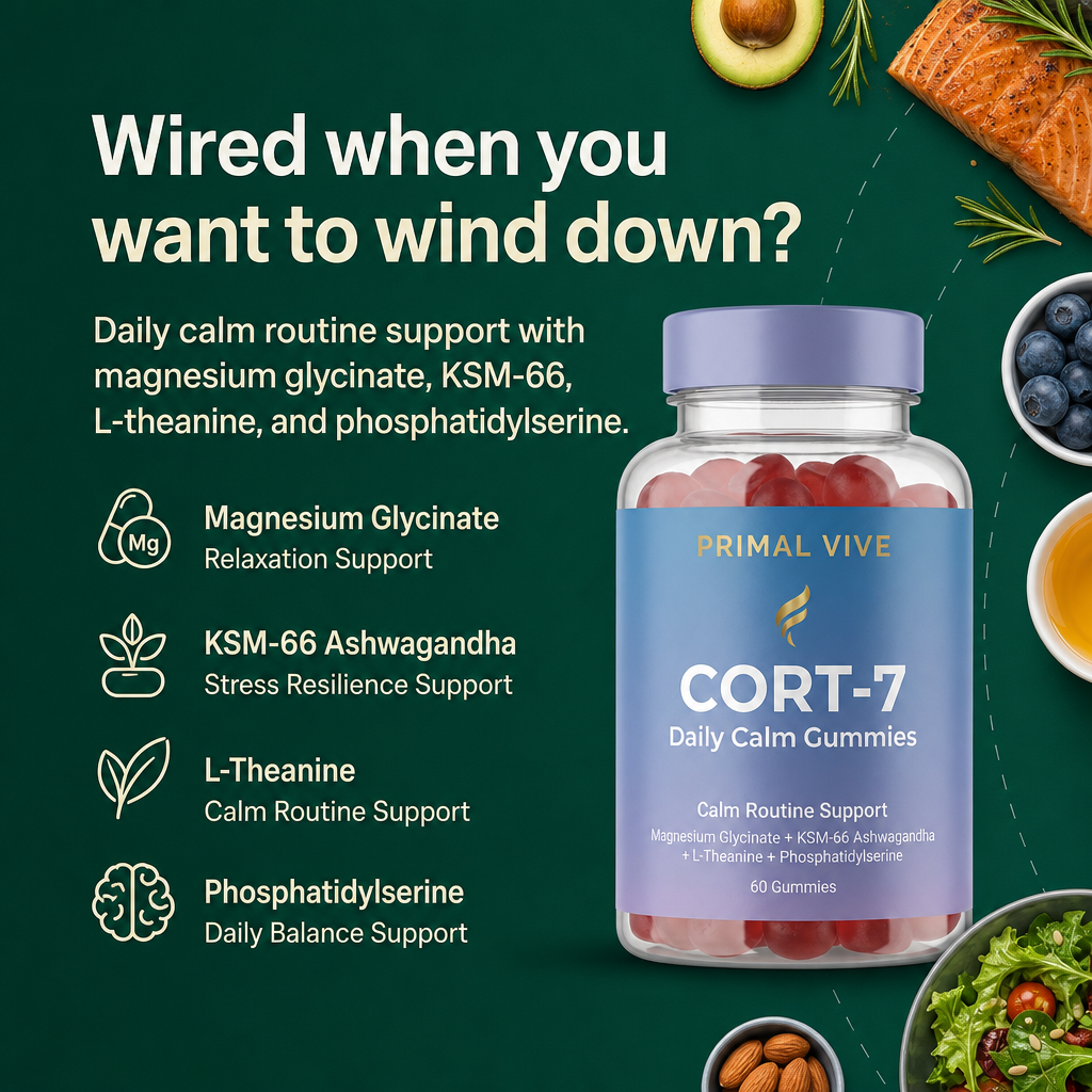 Primal Vive CORT-7 Daily Calm Gummies problem and product hero