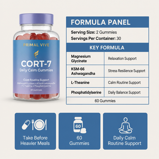 Primal Vive CORT-7 Daily Calm Gummies formula panel