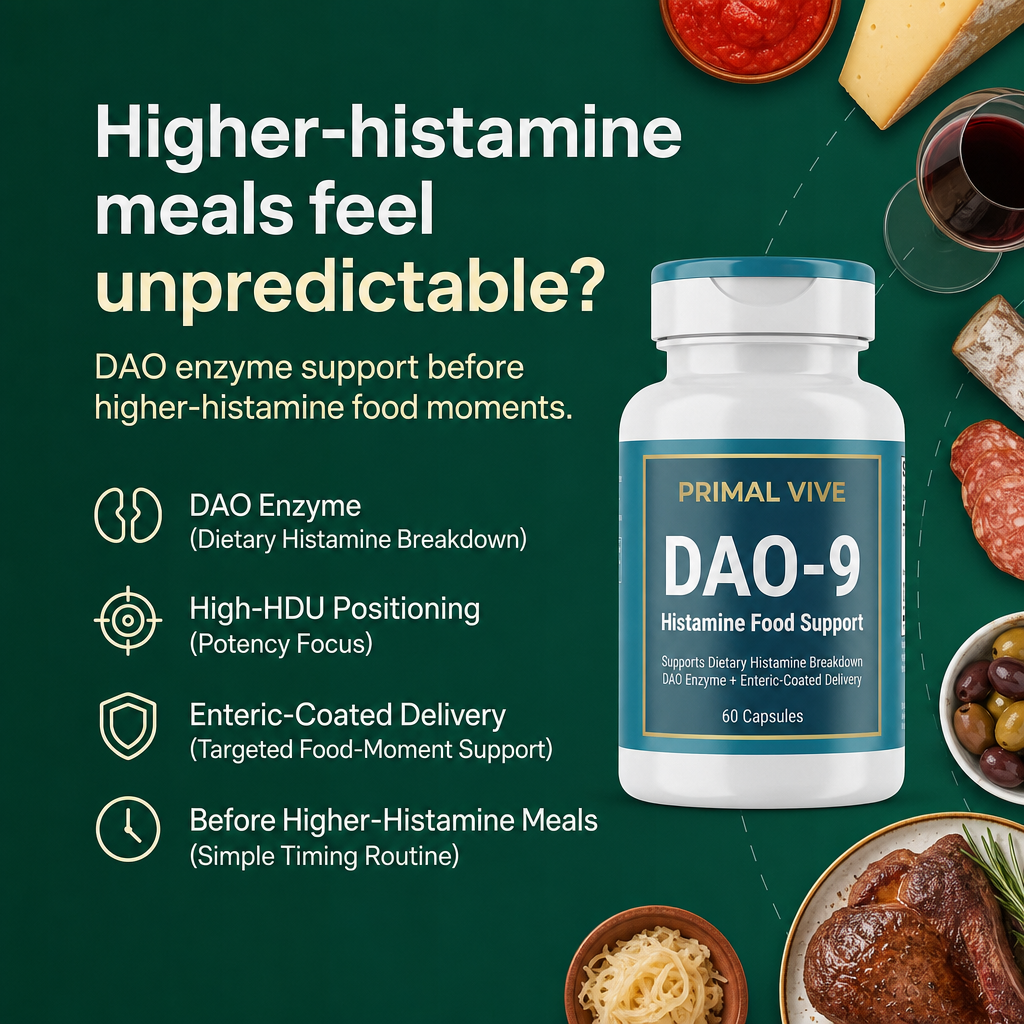 Primal Vive DAO-9 Histamine Food Support problem and product hero
