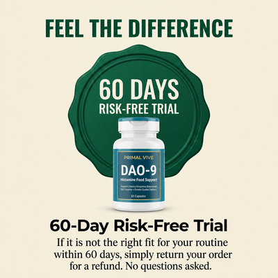 Primal Vive DAO-9 Histamine Food Support 60 day guarantee