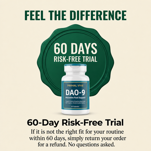 Primal Vive DAO-9 Histamine Food Support 60 day guarantee