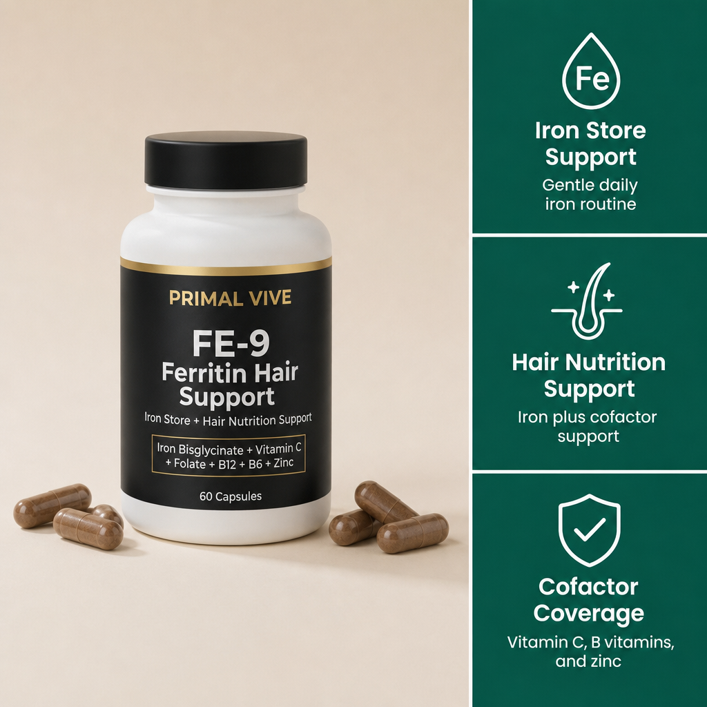Primal Vive FE-9 Ferritin Hair Support product benefits