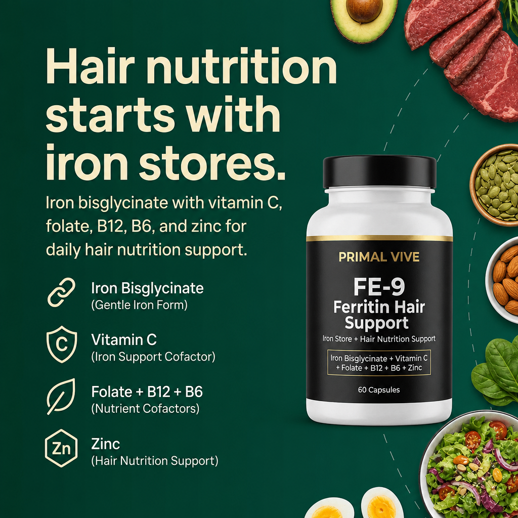 Primal Vive FE-9 Ferritin Hair Support problem and product hero