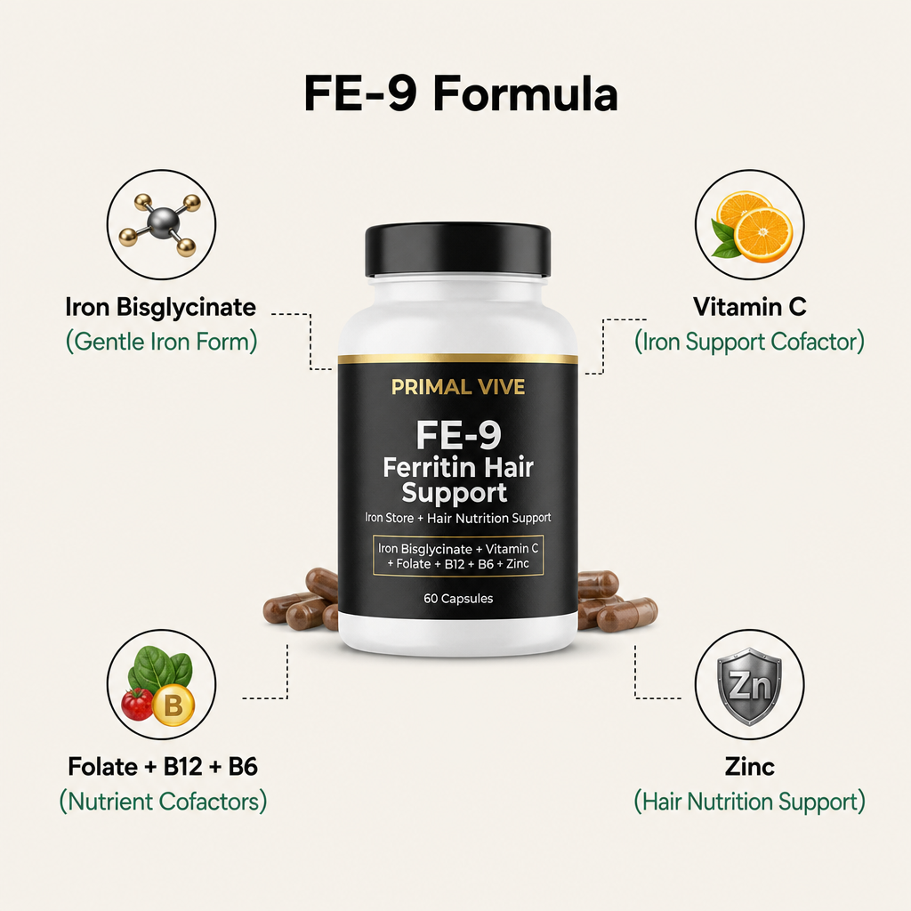 Primal Vive FE-9 Ferritin Hair Support formula ingredients