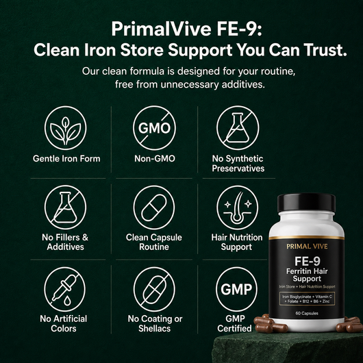 Primal Vive FE-9 Ferritin Hair Support clean formula quality