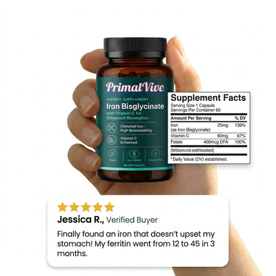 Iron Bisglycinate Supplement Facts Panel with Customer Review
