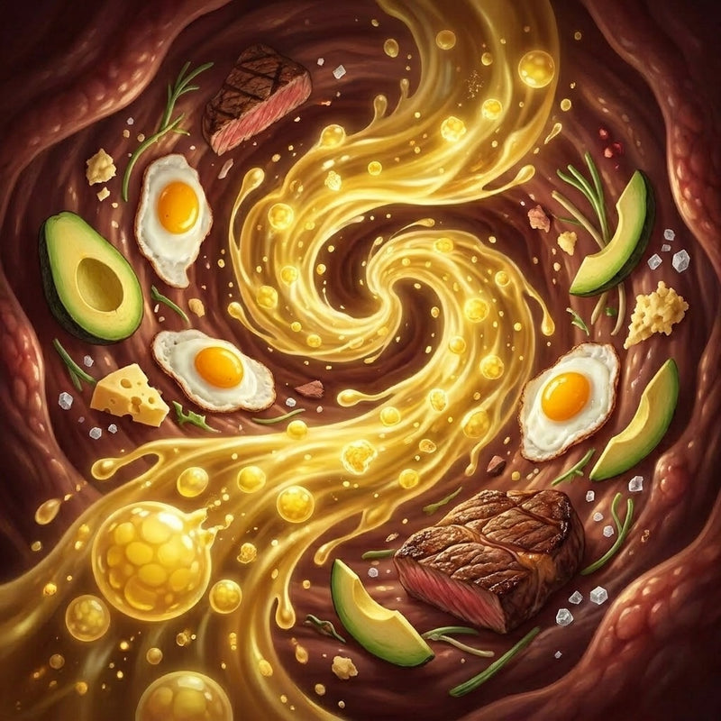Bile and digestive enzymes supporting low-carb meal digestion