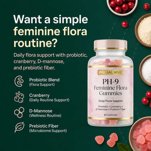Primal Vive PH-9 Feminine Flora Gummies problem and product hero