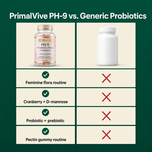 Primal Vive PH-9 Feminine Flora Gummies comparison chart