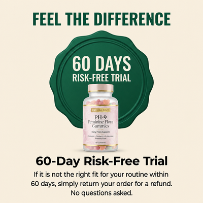 Primal Vive PH-9 Feminine Flora Gummies 60 day guarantee