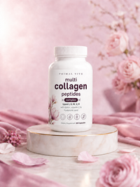PrimalVive multi collagen peptides bottle on a pink floral set