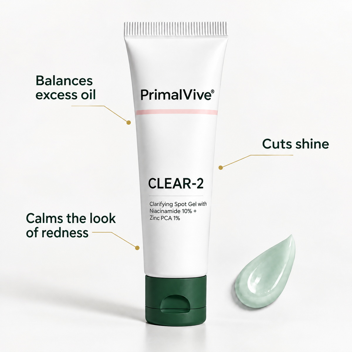 CLEAR-2 benefits: balances excess oil, cuts shine, calms the look of redness