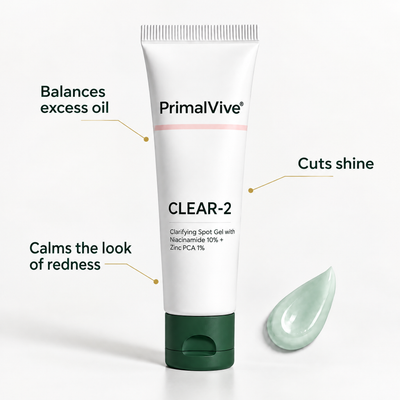 CLEAR-2 benefits: balances excess oil, cuts shine, calms the look of redness