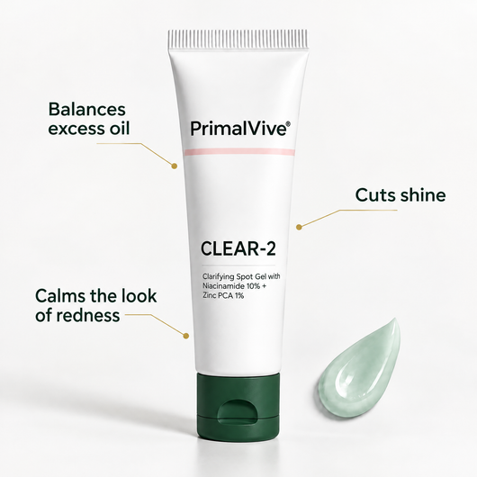 CLEAR-2 benefits: balances excess oil, cuts shine, calms the look of redness