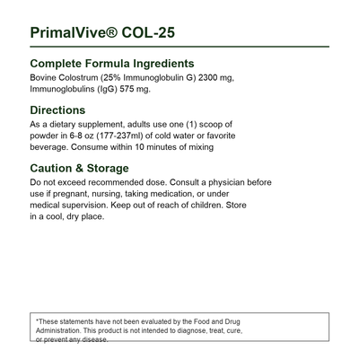 PrimalVive COL-25 Complete Ingredients & Directions Part 2