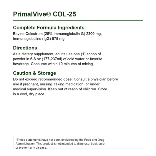 PrimalVive COL-25 Complete Ingredients & Directions Part 2