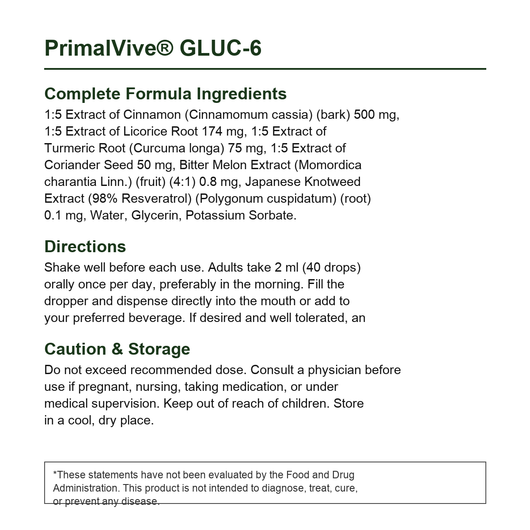 PrimalVive GLUC-6 Complete Ingredients & Directions Part 2