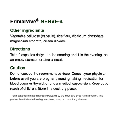NERVE-4 Supplement Facts, part 2 of 2: other ingredients and directions